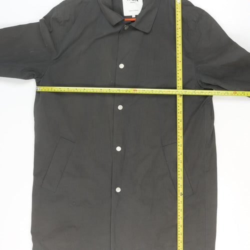 Wax London Men's Black L Cotton-Blend Mid-Length Overcoat