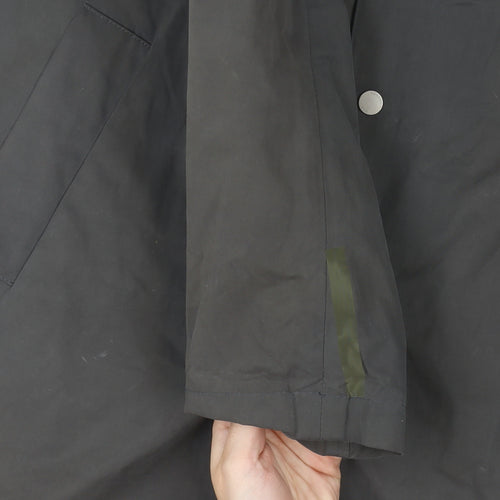 Wax London Men's Black L Cotton-Blend Mid-Length Overcoat