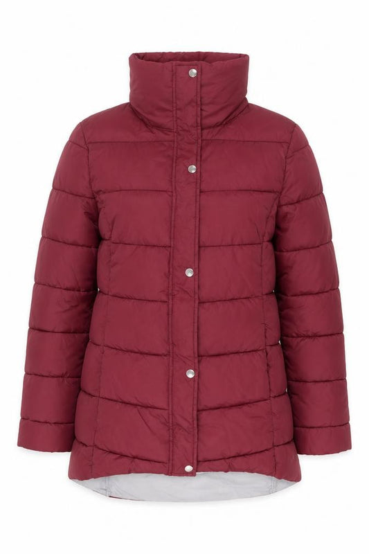 Front view of Styled by... women’s red quilted puffer jacket, size UK 12