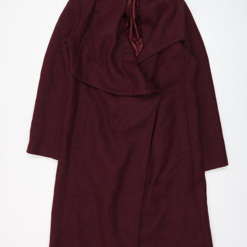 ASOS Women Burgundy Wool Blend Long Coat Size 12 Elegant Draped Style