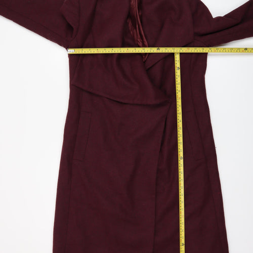 ASOS Women Burgundy Wool Blend Long Coat Size 12 Elegant Draped Style