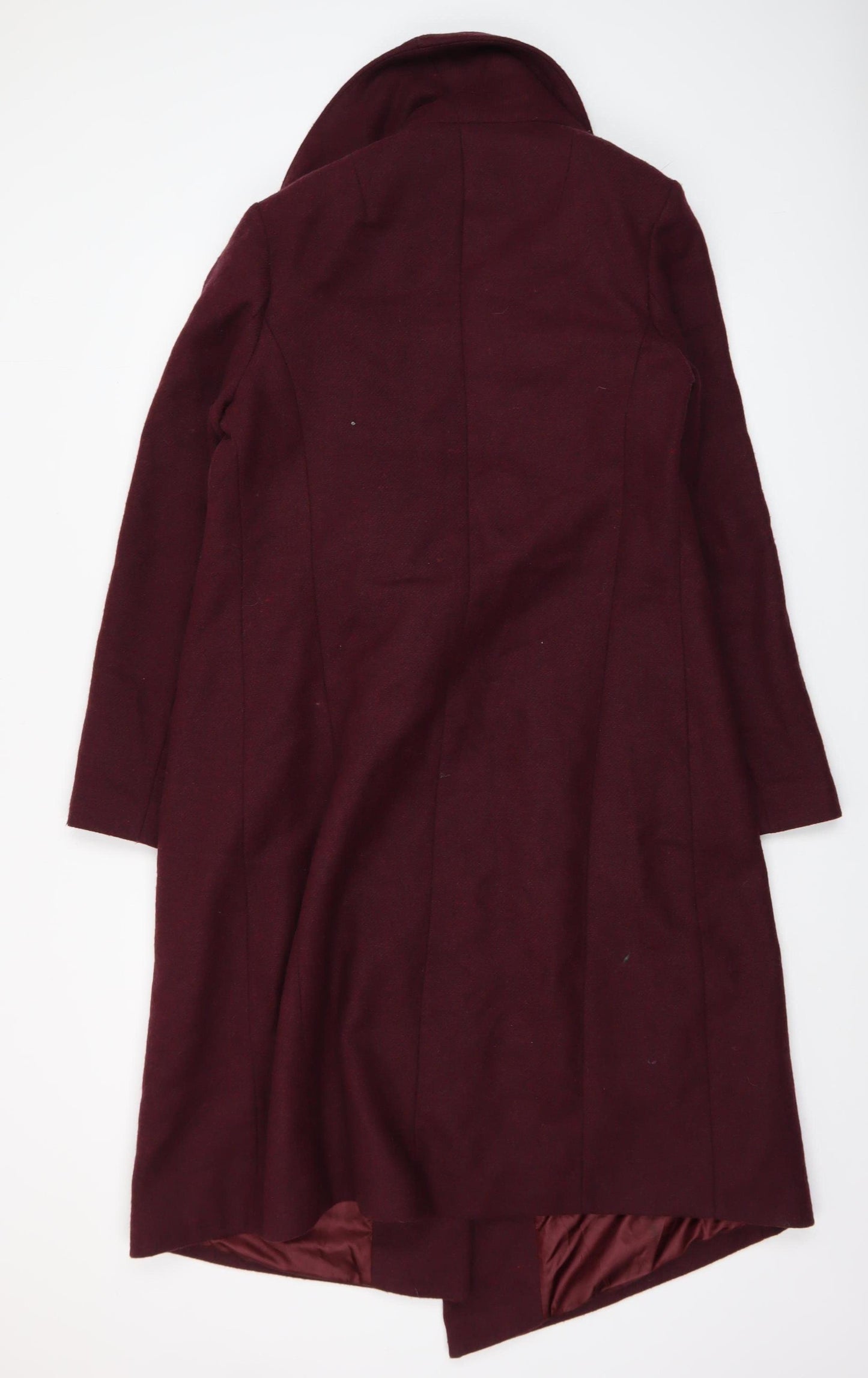 ASOS Women Burgundy Wool Blend Long Coat Size 12 Elegant Draped Style