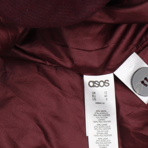 ASOS Women Burgundy Wool Blend Long Coat Size 12 Elegant Draped Style