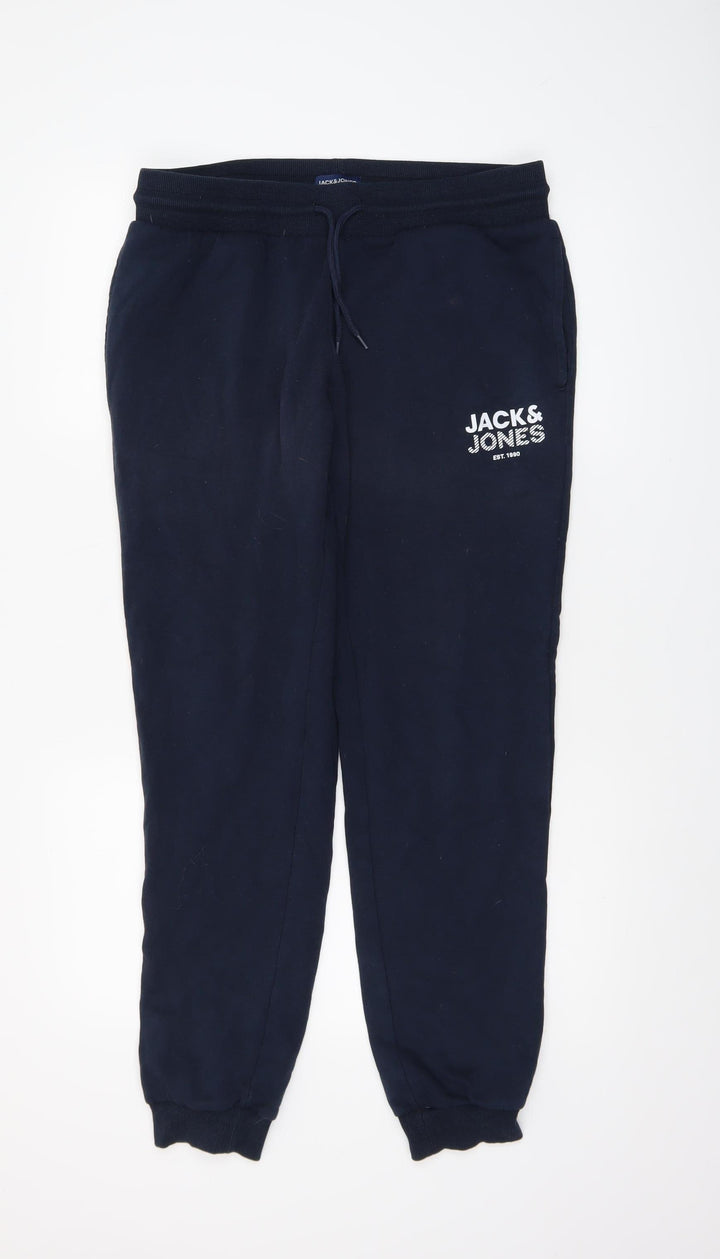Jack & Jones Men's Blue Jogger Trousers L Regular Fit Fleece