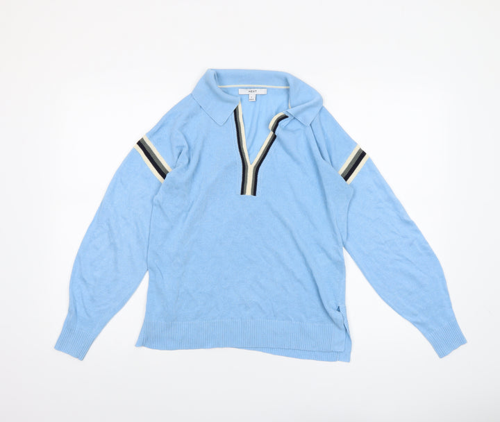 Next Women's Blue Collared Pullover Jumper Size S Lightweight Knit