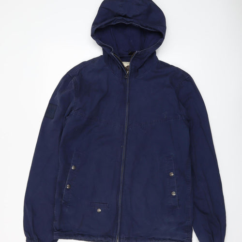 Pretty Green Men's Blue Hooded Cotton Windbreaker Jacket Size S