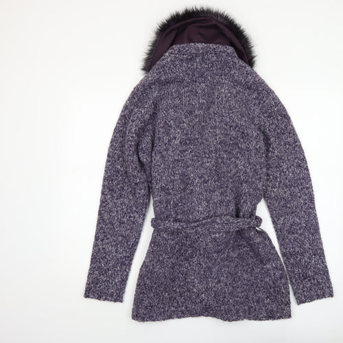 St. Bernard Women’s Purple Fur Trim Belted Knit Cardigan Size 14-16