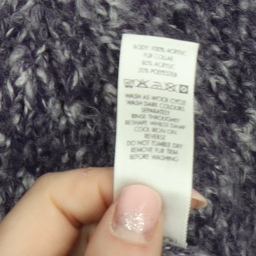 St. Bernard Women’s Purple Fur Trim Belted Knit Cardigan Size 14-16