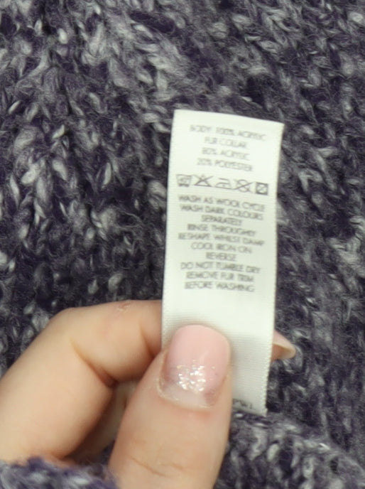 St. Bernard Women’s Purple Fur Trim Belted Knit Cardigan Size 14-16
