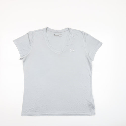 Under Armour Women Grey HeatGear V-Neck Short Sleeve T-Shirt Size L