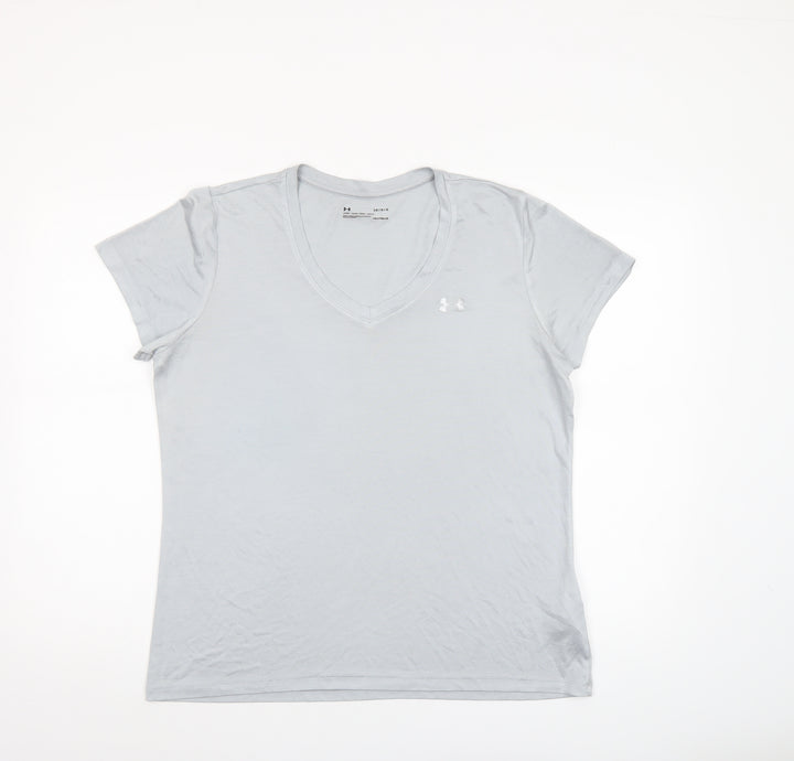 Under Armour Women Grey HeatGear V-Neck Short Sleeve T-Shirt Size L