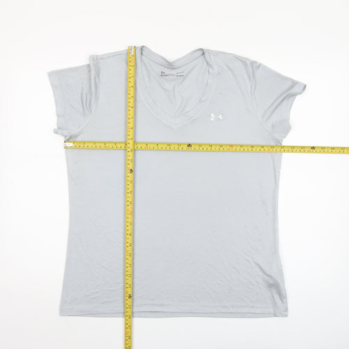 Under Armour Women Grey HeatGear V-Neck Short Sleeve T-Shirt Size L