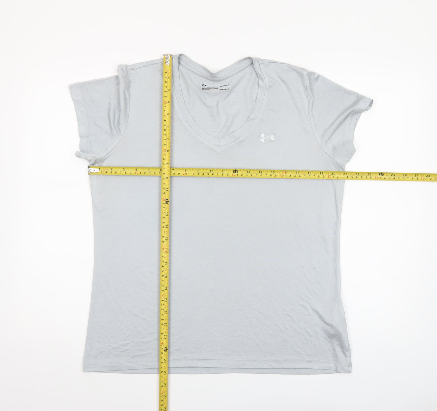 Under Armour Women Grey HeatGear V-Neck Short Sleeve T-Shirt Size L