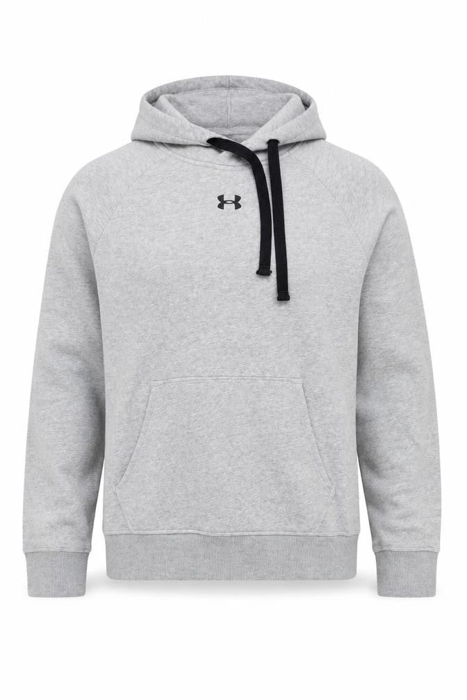 Front view of Under Armour Men's Grey Pullover Hoodie M Loose Fit Athletic Fleece