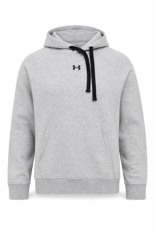 Front view of Under Armour Men's Grey Pullover Hoodie M Loose Fit Athletic Fleece