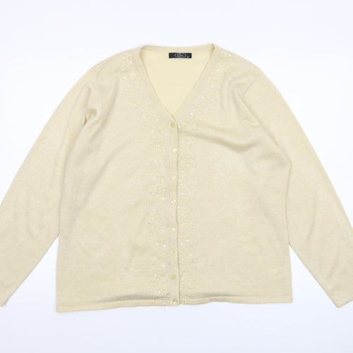 Bm Women’s Beige Beaded V-Neck Cardigan M Knit Lightweight