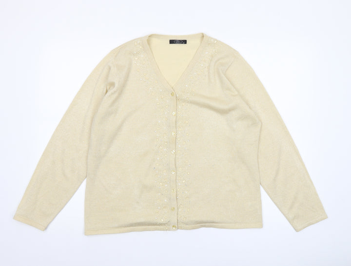 Bm Women’s Beige Beaded V-Neck Cardigan M Knit Lightweight