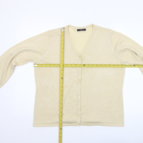 Bm Women’s Beige Beaded V-Neck Cardigan M Knit Lightweight