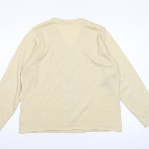 Bm Women’s Beige Beaded V-Neck Cardigan M Knit Lightweight