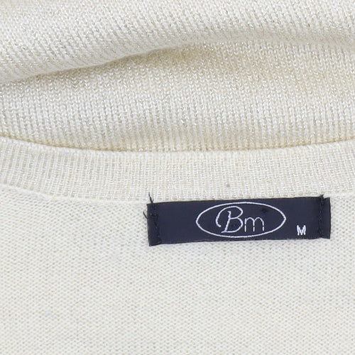 Bm Women’s Beige Beaded V-Neck Cardigan M Knit Lightweight
