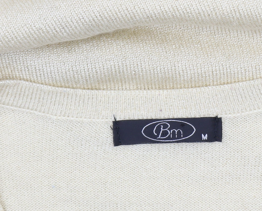 Bm Women’s Beige Beaded V-Neck Cardigan M Knit Lightweight