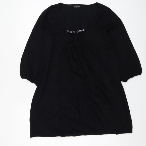 River Island Women’s Black Tunic Jumper Size 12 3/4 Sleeve Scoop Neck