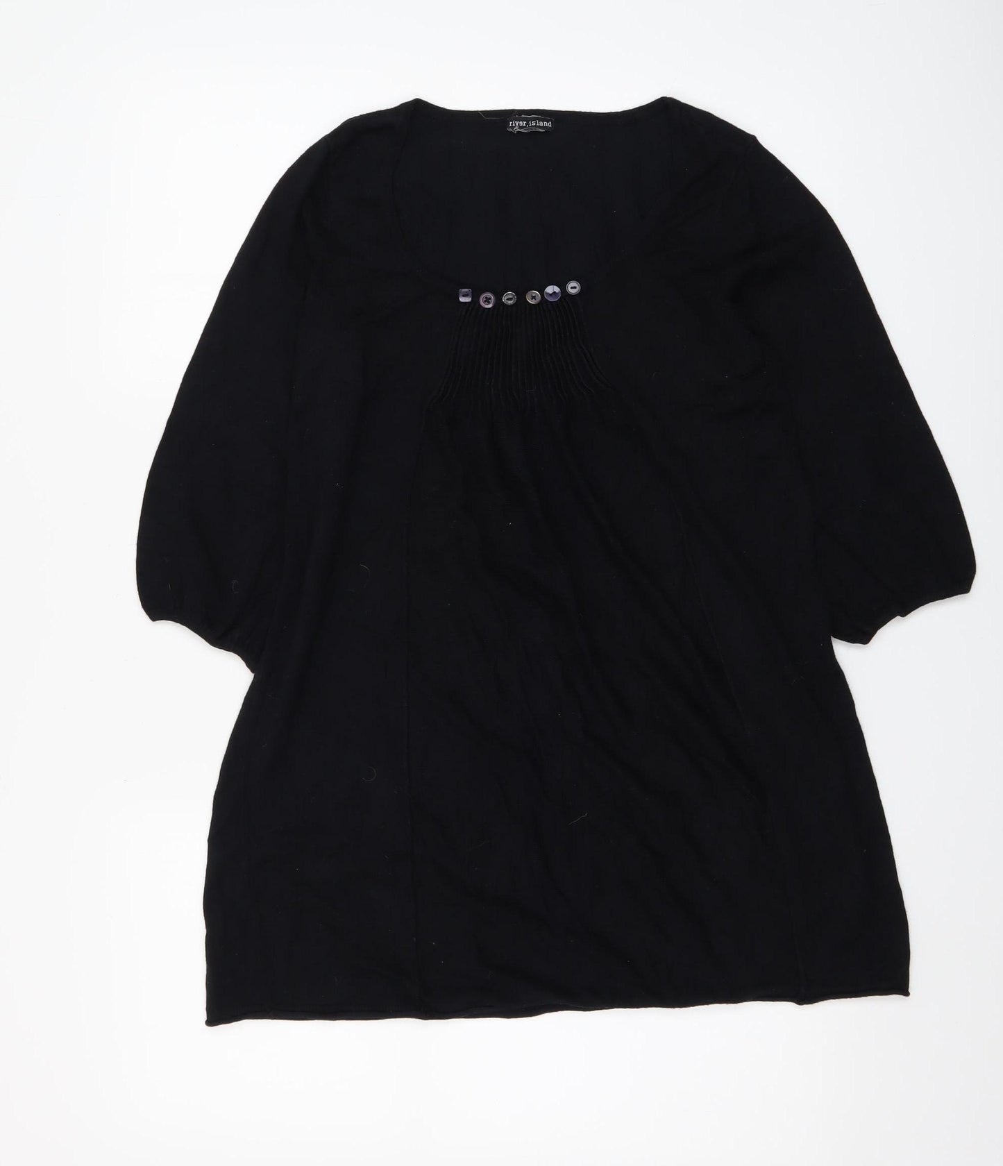River Island Women’s Black Tunic Jumper Size 12 3/4 Sleeve Scoop Neck