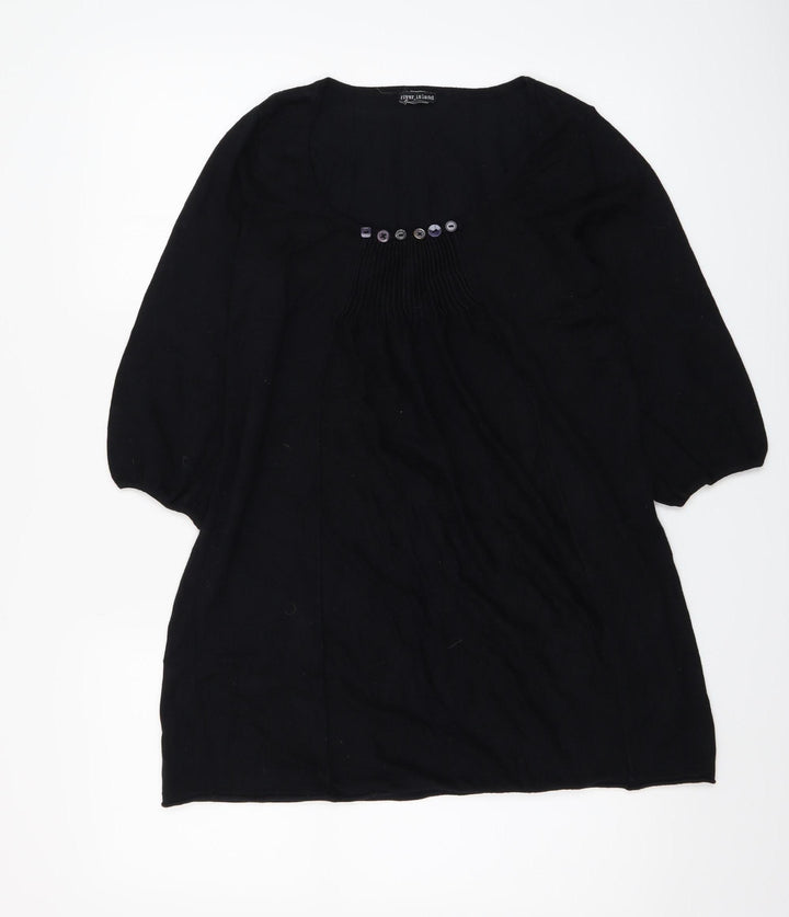 River Island Women’s Black Tunic Jumper Size 12 3/4 Sleeve Scoop Neck