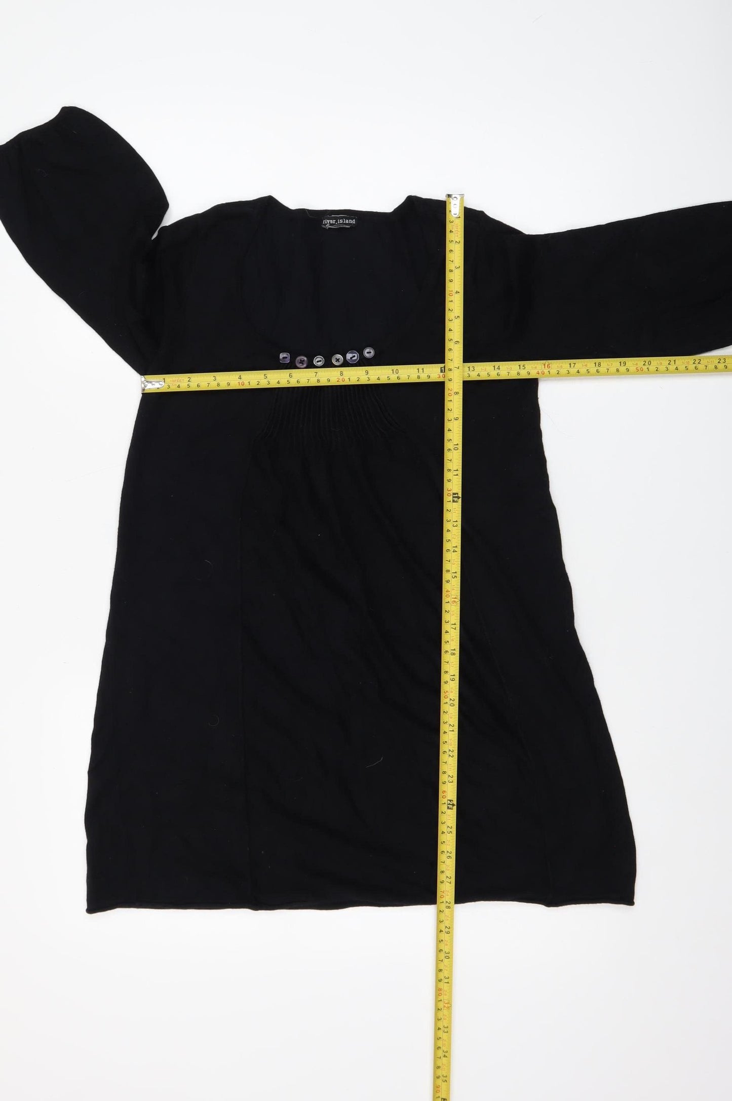 River Island Women’s Black Tunic Jumper Size 12 3/4 Sleeve Scoop Neck