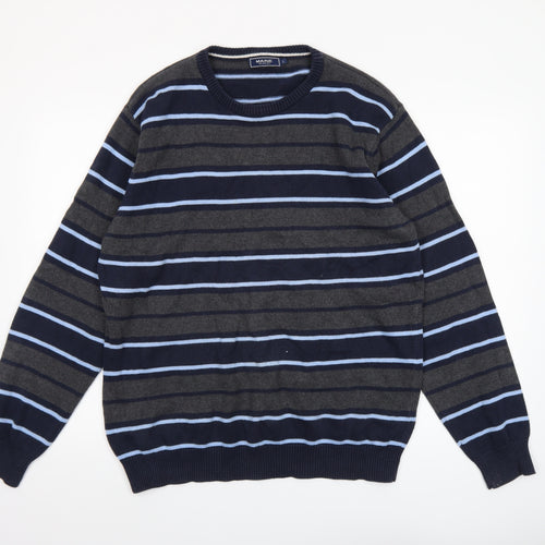 Maine New England Men's Blue Striped Cotton Crew Neck Jumper L