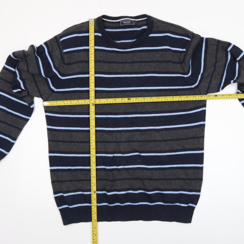 Maine New England Men's Blue Striped Cotton Crew Neck Jumper L