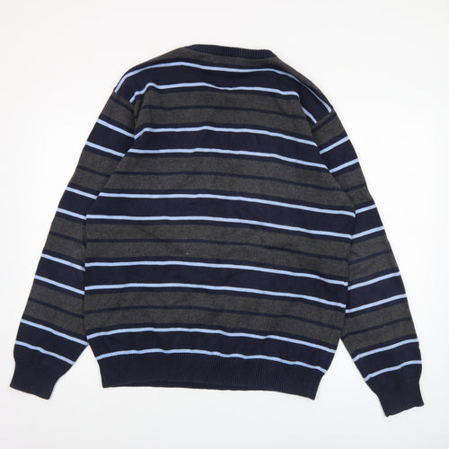 Maine New England Men's Blue Striped Cotton Crew Neck Jumper L