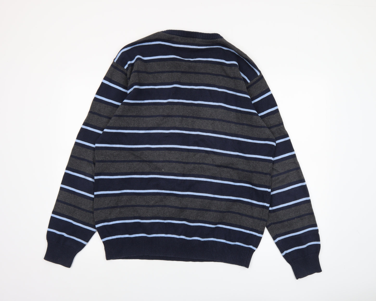 Maine New England Men's Blue Striped Cotton Crew Neck Jumper L