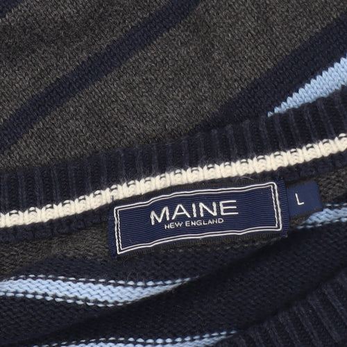 Maine New England Men's Blue Striped Cotton Crew Neck Jumper L