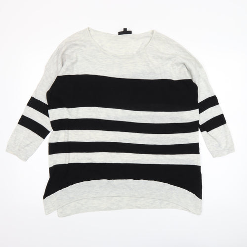 Warehouse Women’s Black & Grey Striped Relaxed Fit Jumper UK 14