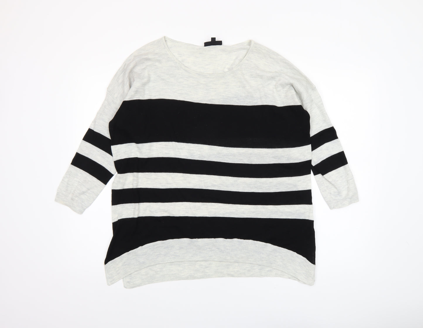 Warehouse Women’s Black & Grey Striped Relaxed Fit Jumper UK 14