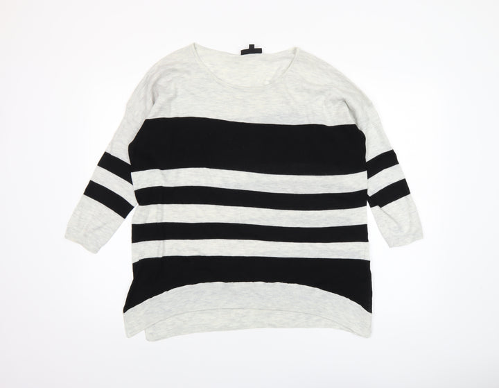Warehouse Women’s Black & Grey Striped Relaxed Fit Jumper UK 14