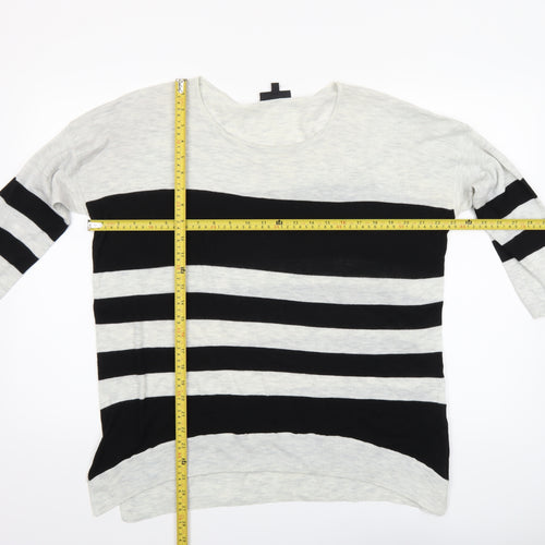 Warehouse Women’s Black & Grey Striped Relaxed Fit Jumper UK 14