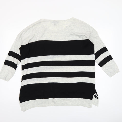 Warehouse Women’s Black & Grey Striped Relaxed Fit Jumper UK 14