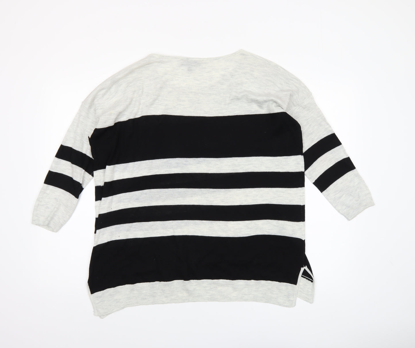 Warehouse Women’s Black & Grey Striped Relaxed Fit Jumper UK 14