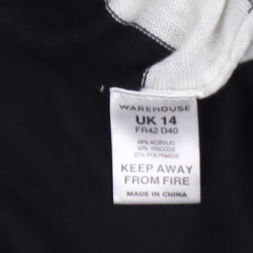 Warehouse Women’s Black & Grey Striped Relaxed Fit Jumper UK 14