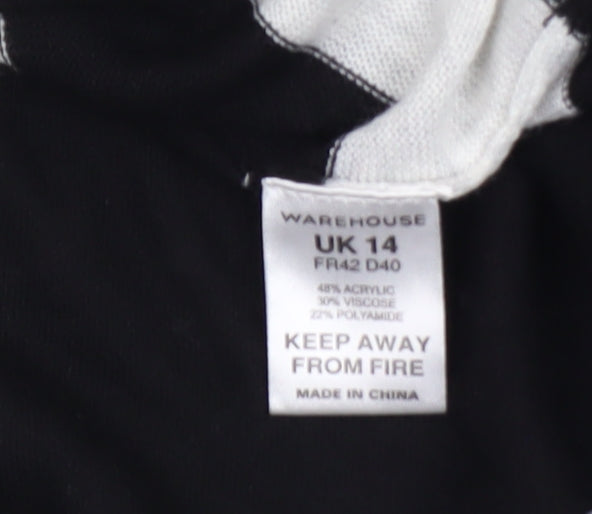 Warehouse Women’s Black & Grey Striped Relaxed Fit Jumper UK 14