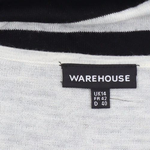 Warehouse Women’s Black & Grey Striped Relaxed Fit Jumper UK 14