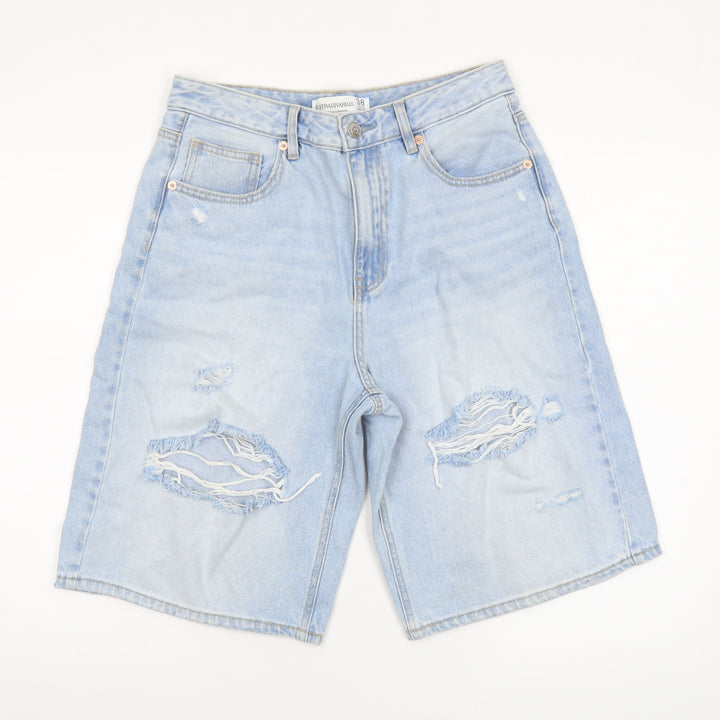 Stradivarius Women's Blue Distressed Denim Bermuda Shorts UK 10