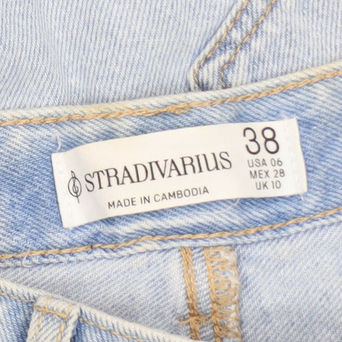 Stradivarius Women's Blue Distressed Denim Bermuda Shorts UK 10