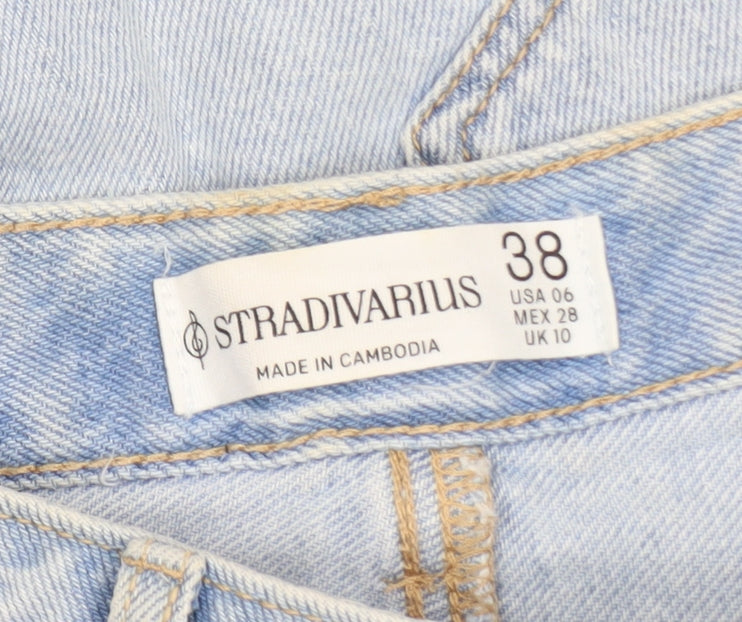Stradivarius Women's Blue Distressed Denim Bermuda Shorts UK 10