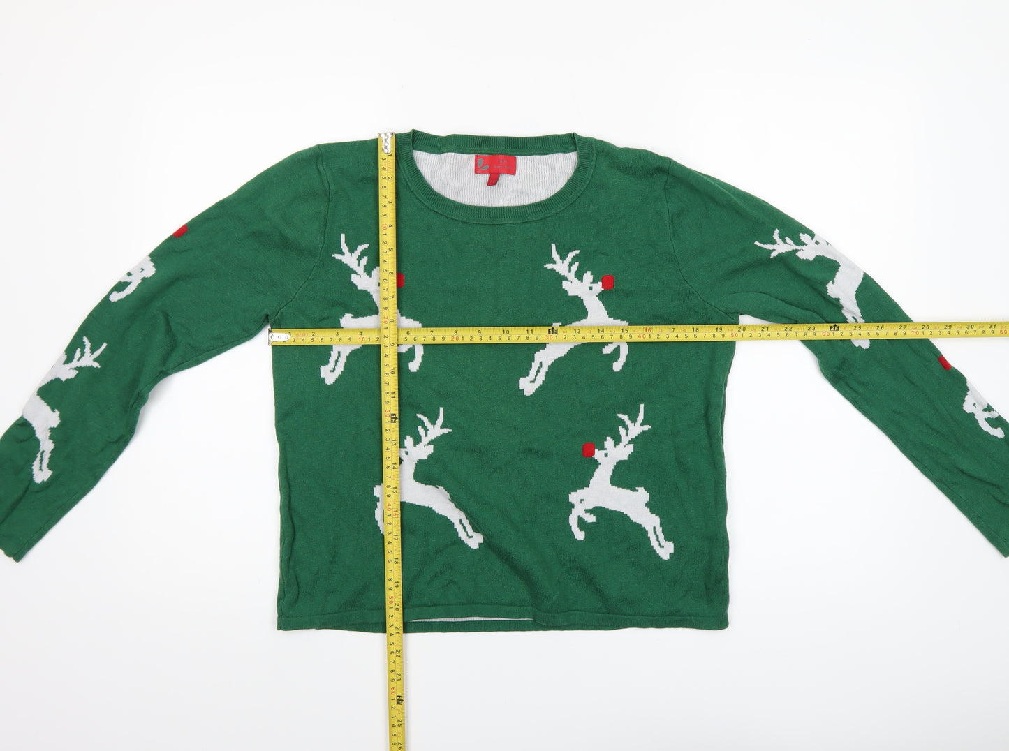 Next Women's Green Reindeer Christmas Jumper Size 12 Crew Neck Knit