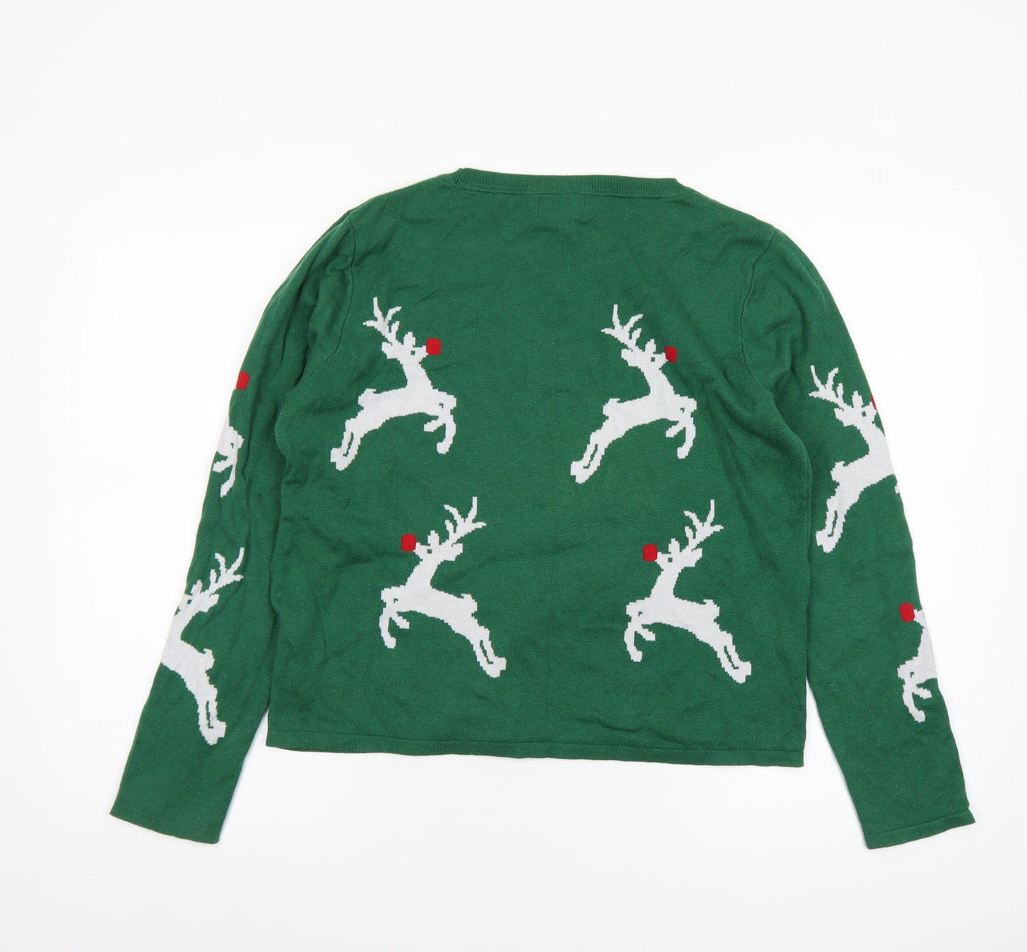 Next Women's Green Reindeer Christmas Jumper Size 12 Crew Neck Knit