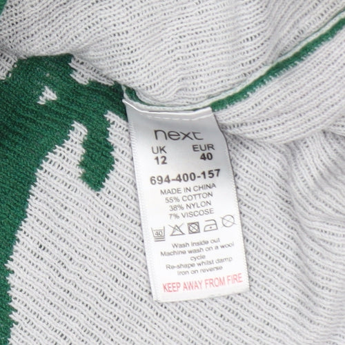 Next Women's Green Reindeer Christmas Jumper Size 12 Crew Neck Knit