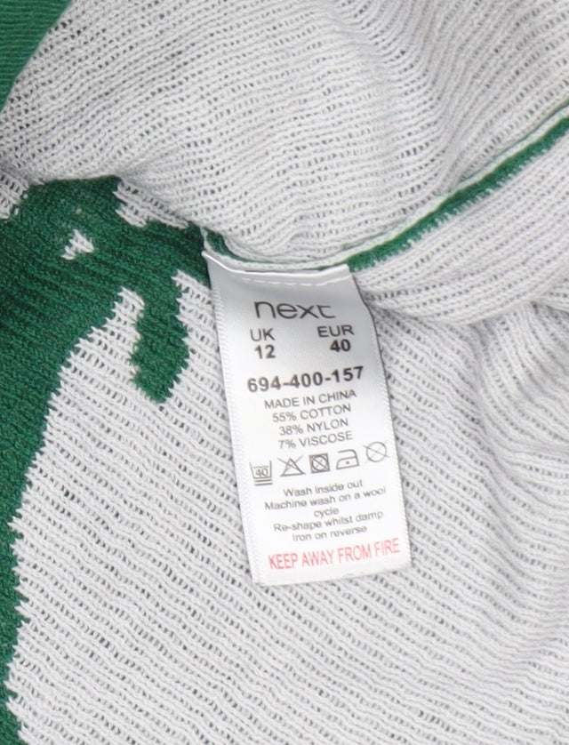 Next Women's Green Reindeer Christmas Jumper Size 12 Crew Neck Knit